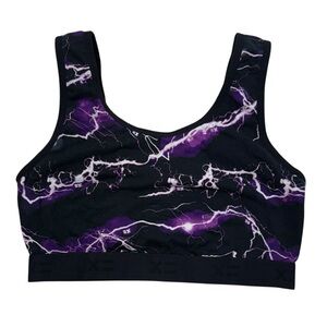 TomboyX Purple Lightening Bolt Print Lightweight Athletic Sports Bra Medium M